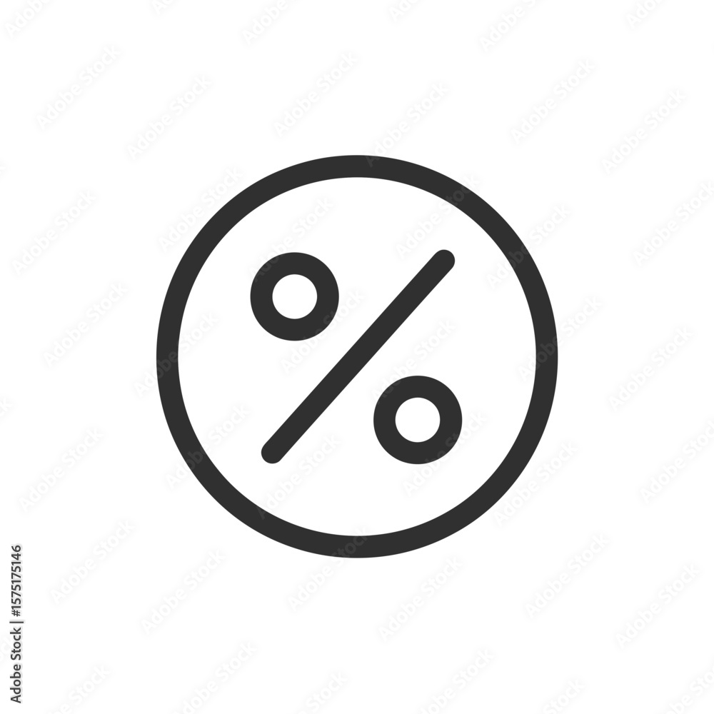 Poster minimalist vector line icon displaying a percentage symbol inside a distinct circular outline, conce