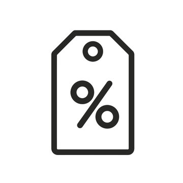 Clean simple line vector icon of a basic retail price tag design with percentage mark, concept for promotional sale banners, special limited time offers and online store user interface elements
