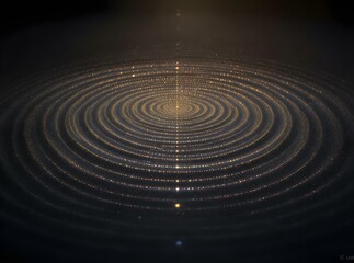 Abstract visualization of healing sound waves creating symmetrical patterns in golden sand