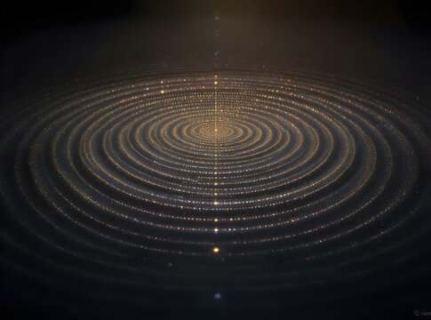 Abstract visualization of healing sound waves creating symmetrical patterns in golden sand