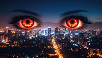 Cityscape viewed through fiery eyes