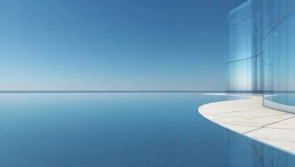 Infinity pool, modern architecture, clear sky