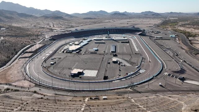 Aerial view of phoenix raceway in desert, United States.