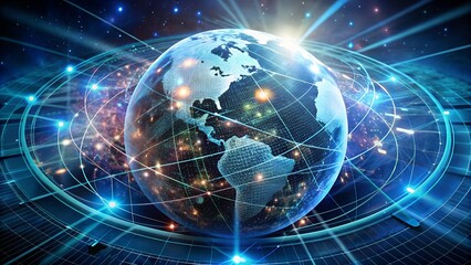 Fototapeta premium Ai generated image of a glowing globe surrounded by digital networks represents global connectivity and technological advancement