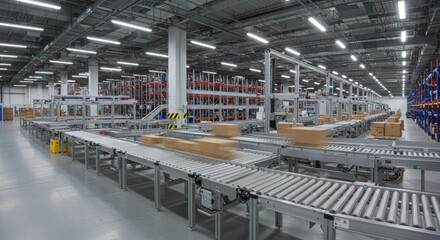 Automated logistics facility showcasing streamlined process in a vast interior space