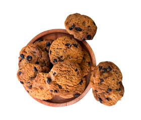 flat lay of chocolate chip cookies isolated on transparent background