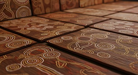 Aboriginal Dot Art on Wooden Tiles with Earth Tone Colors