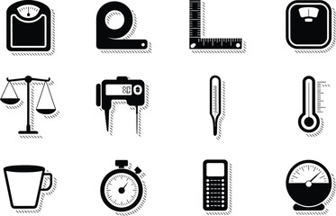 Fototapeta premium Black and White Measurement and Weight Icons scale
