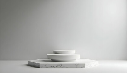 White Pedestal Display with Marble Texture for Product Presentation