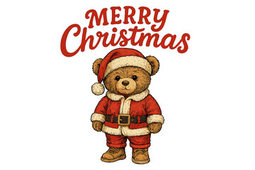 Cute bear dressed as Santa celebrating Christmas with joyful expression in festive attire and warm colors