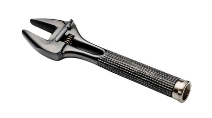 Obraz premium Adjustable Wrench on Display: A close-up shot of an adjustable wrench, showcasing its polished metal finish and robust design, lies on a clear surface.
