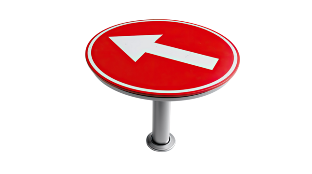 Directional Sign: A vibrant red and white directional sign, its arrow boldly pointing the way, a clear indication for navigation and guidance.