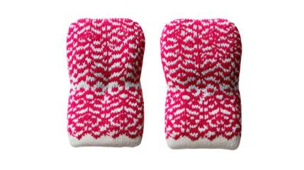 Cozy Winter Footwear: Detailed shot of two vibrant, knitted socks with a unique geometric pattern, perfect for comfort and style during chilly weather.