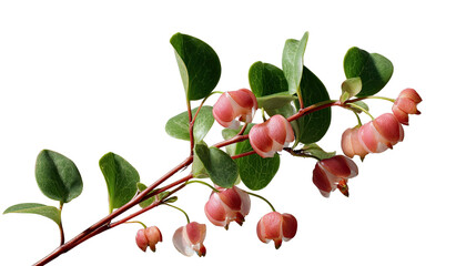 Delicate Blossoms: A close-up shot of a branch of delicate flowers in soft pink hues, showcasing intricate petal details, fresh green leaves, and the beauty of natural elegance.