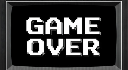 Fototapeta premium Retro Pixelated Game Over Text on Vintage Black Screen