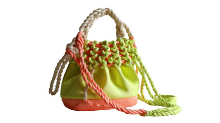 Vibrant Handbag: A stylish and modern handbag, showcasing intricate rope and knot details. The design's bold colors and textural contrast create a unique and eye-catching aesthetic. 