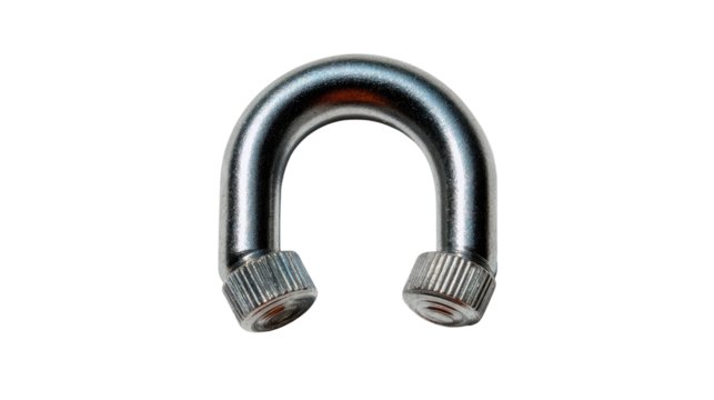 Shiny Metal U-Clamp: A shiny metal u-clamp with threaded ends, perfect for industrial applications.