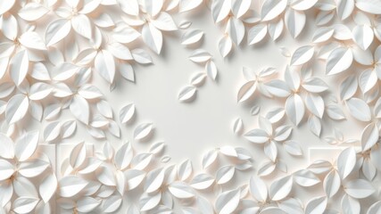 Elegant white paper leaves create a beautiful frame forming a delicate and stylish background perfect for design projects and invitations.