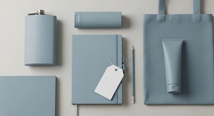 Elegant monochromatic product mockup featuring branding elements in a serene blue hue