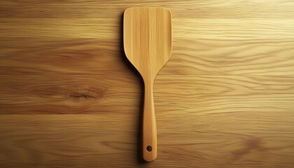 Wooden spatula eco kitchenware utensil for cooking food at home, brown background