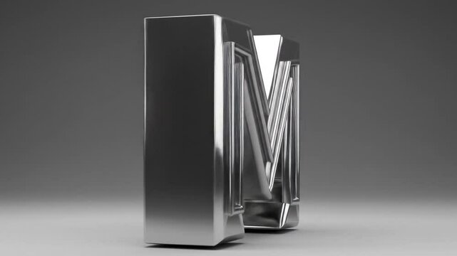 Sleek Metallic Letter M Logo Design with Modern 3D Rendering in Silver and Black