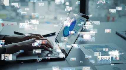 Business people using laptops and video content concept