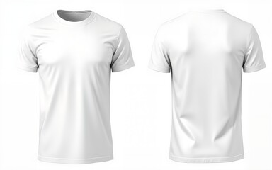 Two white plain t-shirts for a mockup. seen front and back. transparent background. High quality