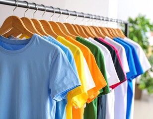 Obraz premium Colorful t-shirts on hangers