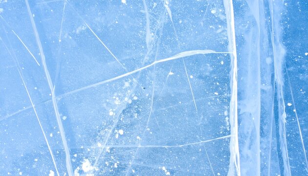 Frozen surface reveals a delicate network of cracks and icy textures, creating a wintery aquatic scene.