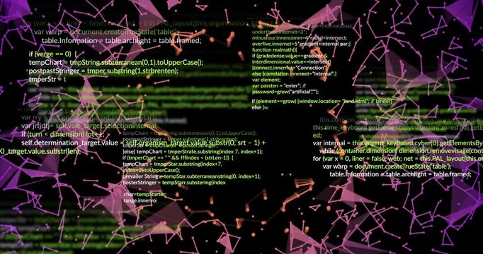 Opening screen showing orange nodes growing and green code scrolling, forming cyber network