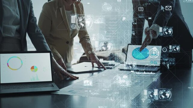 Group of business people meeting and digital technology concept