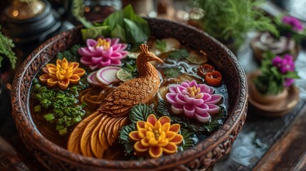 A bowl of Boat Noodles with rich broth
