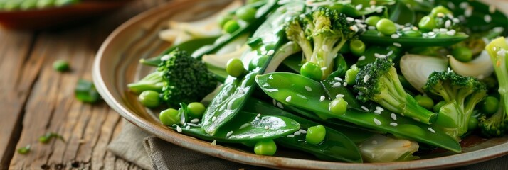 A delicious and nutritious combination of sliced bok choy broccoli and snow peas.