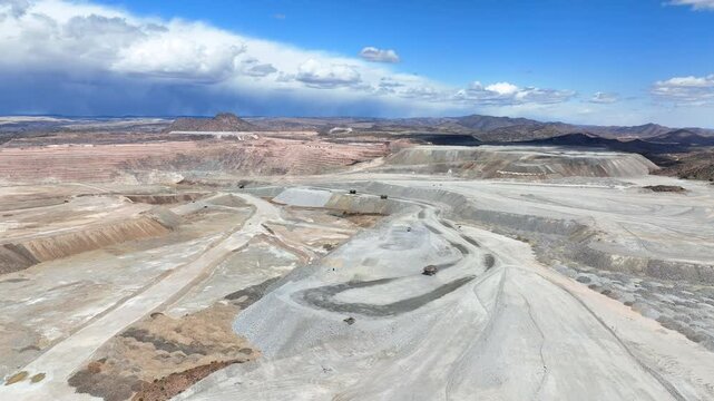 Aerial view of copper mine in arid desert, United States.