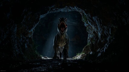 Prehistoric Threat: Dinosaur in Cavern