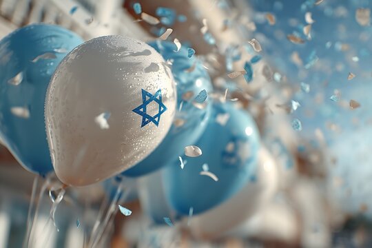 Celebration with balloons featuring the Star of David during Jewish festivities