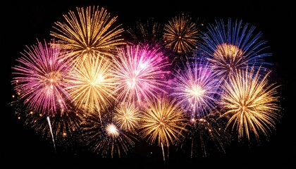 Colorful fireworks explode in the night sky