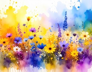 Colorful wildflowers in vibrant watercolor style