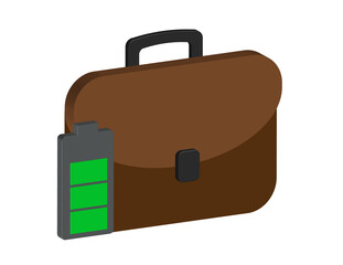Simple 3D icon of a briefcase and a charging battery, transparent background, PNG format