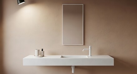 Modern bathroom interior design featuring a sleek sink and minimalist aesthetic