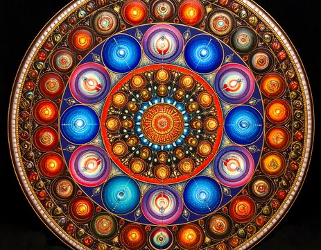 Round mandala art, vibrant colors