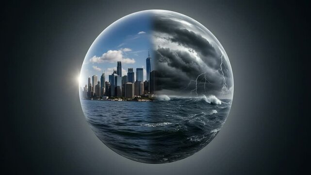 Cityscape and Stormy Sea in a Half-Earth Design