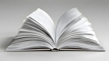Open White Book with Fanned Pages on Gray Surface in Studio