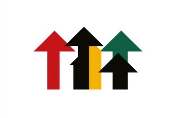 Three colored upward-pointing arrows, overlapping, on a white background