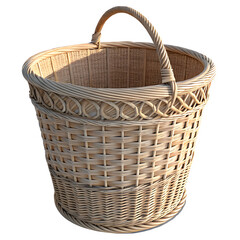 Obraz premium Traditional wicker basket with a sturdy handle and intricate weave detail