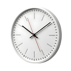 Minimalist white analog clock with black hands and red second hand on black background