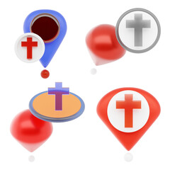 3D Church Location Pin Icon with Modern Navigation Map Style