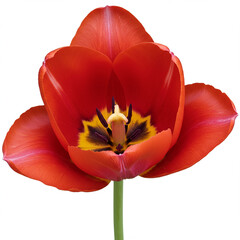 Vibrant Red Tulip Flower PNG, Isolated, Transparent Background, 8K Resolution.