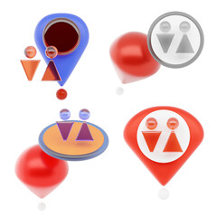 3D Toilet Location Pin Icon with Modern Public Facility and Restroom Navigation Map Style