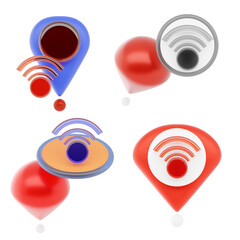 3D Free WiFi Location Pin Icon with Modern Wireless Access and Public Connectivity Map Style